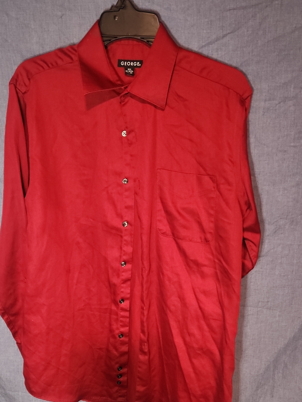 George Men's Bright Red Long-Sleeve Dress Shirt with Chest Pocket